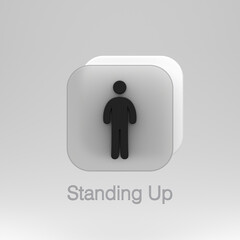 3d rendering icon or symbol in the form of a Standing Up Stickman character with a glassmorphism theme, suitable for app icon symbols