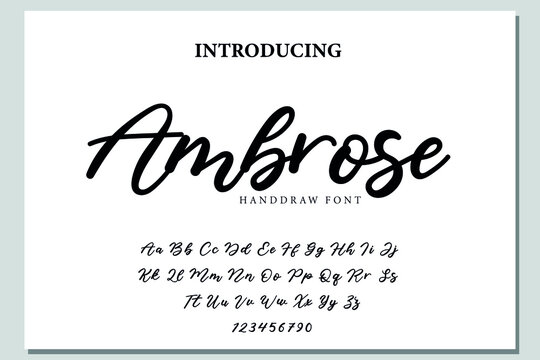 Ambrose. Handdrawn calligraphic vector font for hand drawn messages. Modern gentle calligraphy.