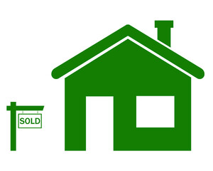 Vector. House symbol, icon for real estate, construction company, builder. Sold house.