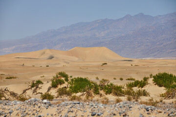 Fototapeta na wymiar Sand dunes in Death Valley surrounded by mountains