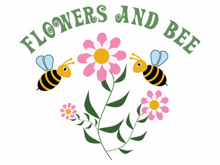 Vector designs two bee with flowers