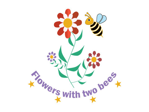 Vector designs two bees with lettering and flowers