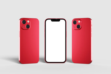 Realistic blank red phone pro illustration for mockup. 3D Render.