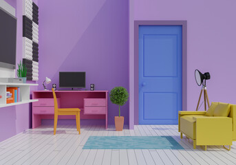 interior pastel living room with sofa. 3D render