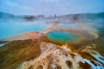 Stunning sulfuric and alkaline pools in Yellowstone