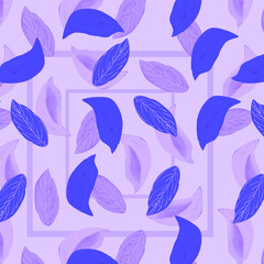 Watercolor pattern blue flower petals on a lilac background for your seamless design