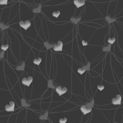 Gray heart pattern on a dark background for your seamless design