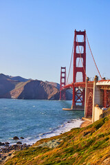 Southwest view of Golden Gate Bridge at sunset