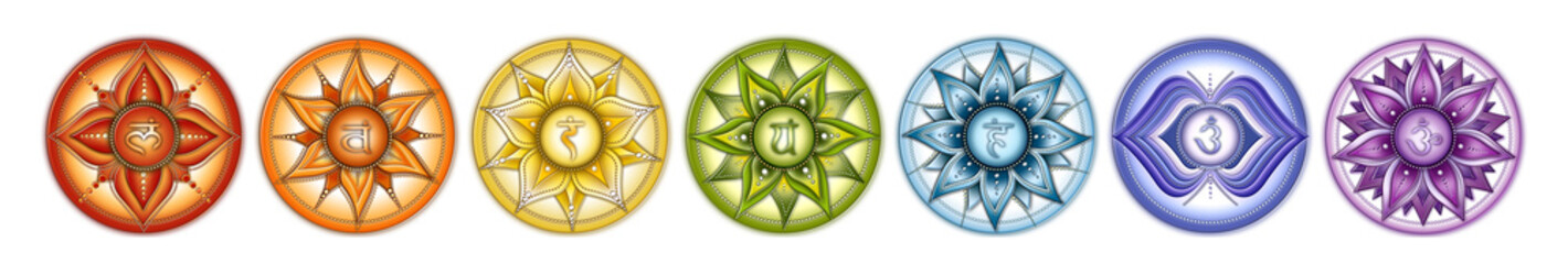 Seven Chakras symbols set - obrazy, fototapety, plakaty