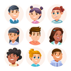 Kids avatar characters collection. Boy and girl avatars in cartoon style
