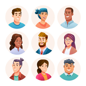 Set of people avatar characters. Male and female avatars in cartoon style