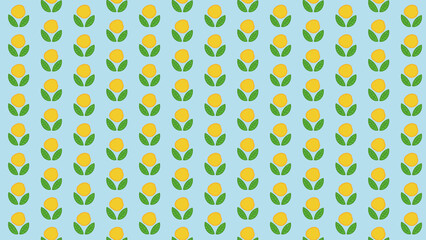 黄色い花のイラスト素材　背景水色　16：9
