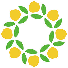 黄色い花と葉っぱのリースのイラスト素材