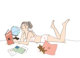 海外旅行を計画する女の子
