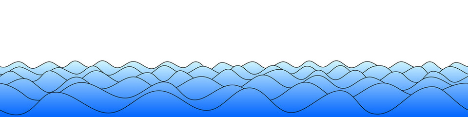 Vector drawing of waves on the sea, natural background, seamless border