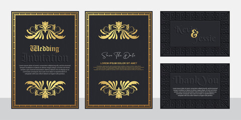 Vintage framed wedding invitation card design with ornaments.