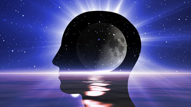 Human Head Silhouette with moon effect inside the head