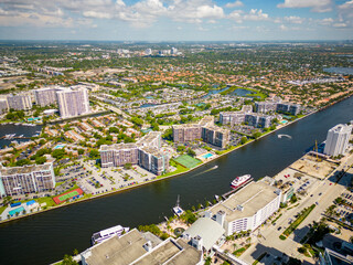 Fototapeta premium Aerial photo Towers of Oceanview Leslie Drive Three Islands Hallandale Beach FL