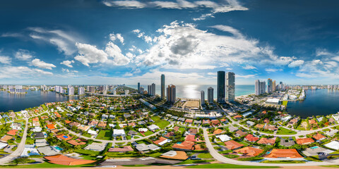 Aerial droen 360 panorama Golden Shores neighborhood Sunny Isles Beach FL