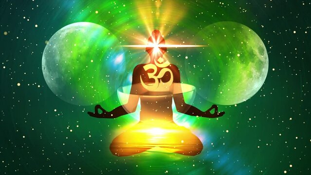 Silhouette of a meditation person with om symbol on chest