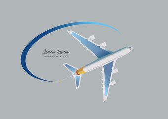 Model airplane on a blue background. Space for text. Travel concept.