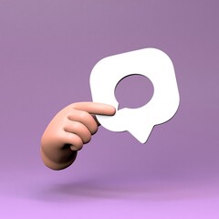 Hand holding chat icon. 3D render illustration.