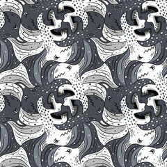 Black and White fictional dragons tessellation pattern - 510340893