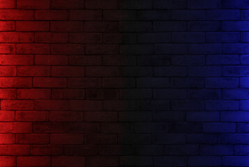Fototapeta na wymiar Lighting effect red and blue on empty brick wall background. Lighting effect pink and cyan wall background.