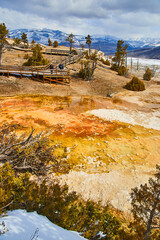 Stunning Yellowstone hot springs with warm layers of color