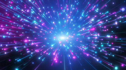 Abstract pink blue light trail creative cosmic background. Explosion, Hyper jump into another...