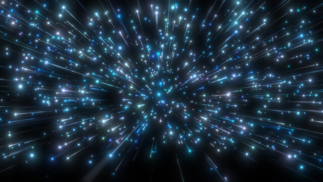Abstract blue light trail creative cosmic , isolated on black transparent background. Explosion, Hyper jump into another galaxy. Speed of light.