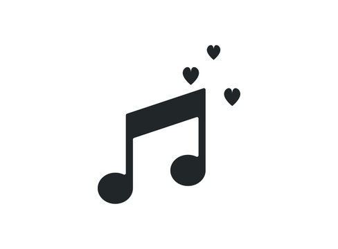 Musical note sign and red heart icon vector logo design template. Love Music Template Design.