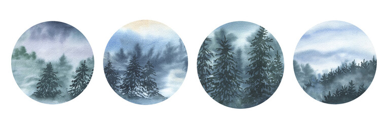 Set of winter landscapes circles