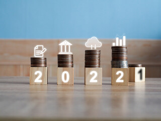 icon finance technology on wooden block in 2022 modernization