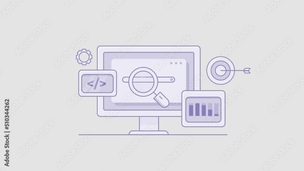 Poster seo -search engine marketing - business analytics - web data browsing conceptual 2d animation 4k vid