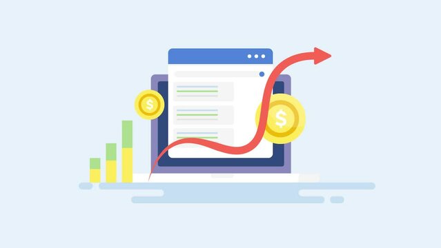 Online business using search engine advertising - PPC strategy, increasing website visitors and conversion rate, paid marketing concept, 2d animation. 
