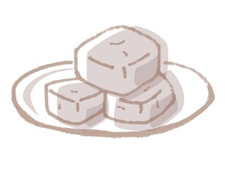 黒糖の角砂糖がお皿にのったイラスト