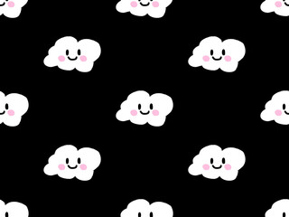 Cloud cartoon character seamless pattern on black background