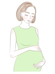 幸せそうにおなかを触る女性のイラスト