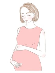 幸せそうにおなかを触る女性のイラスト