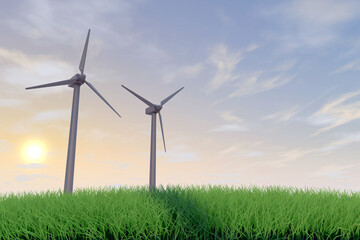 Wind turbines and the natural environment. A propeller that rotates with the force of the wind. Clean image. Renewable energy and the global environment.
