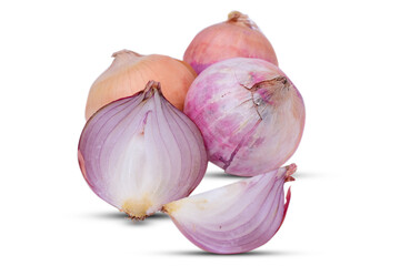 Red Onion and sliced onion isolated on white background