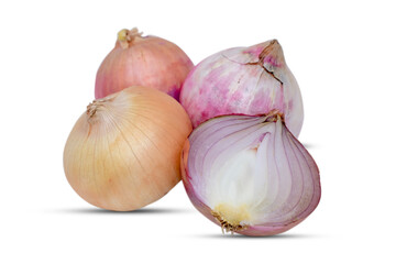 Red Onion and sliced onion isolated on white background
