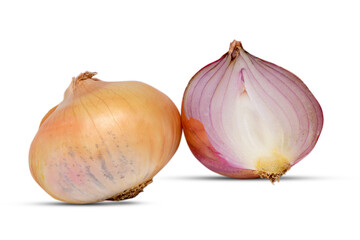 Red Onion and sliced onion isolated on white background