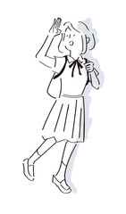 眩しそうに上を見上げる少女の線画イラスト