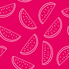 watermelon seamless pattern. hand drawn vector illustration in doodle style. minimalism. wallpaper, textile, wrapping paper, background. juicy, fresh, fruits, summer, food.
