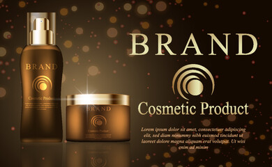Cosmetics beauty luxury product vector, body spray, cream, shampoo for skin care cosmetics product mockup illustration