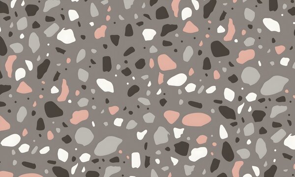 Terrazzo flooring vector seamless pattern in cool colors. Texture of classic italian type of floor in Venetian style composed of natural stone, granite, quartz, marble, glass and concrete