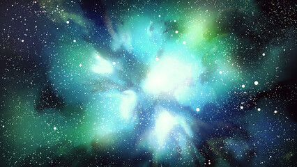 幻想的で美しい星雲のイラスト　宇宙　きらきら星空背景装飾 © わたほこり