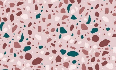Colorful venetian terrazzo imitation seamless pattern. Realistic marble texture with stone fragments. Modern minimalistic floor tile for interior decoration. Trendy abstract illustration.